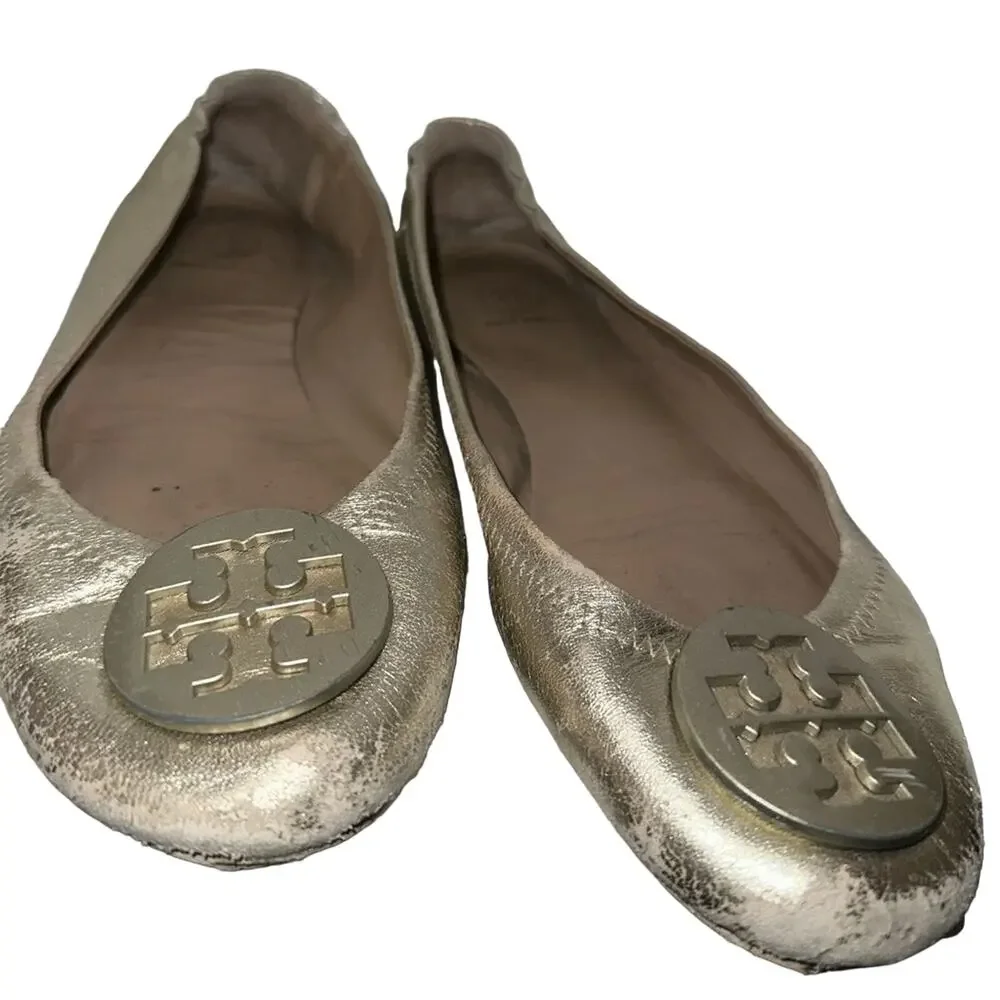 Tory Burch Flats Women’s Sz 9 M Minnie Travel Ballet Shoes Gold leather‎